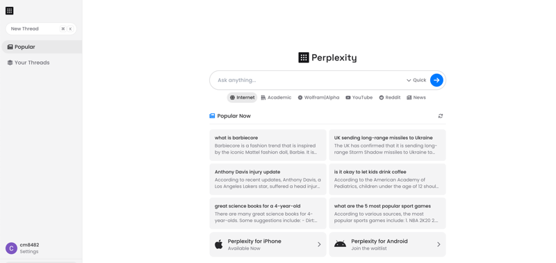 Screenshot der perplexity.ai Oberfläche